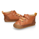 BLANDITOS kids ankle sneakers laceless in tan color nappa leather.