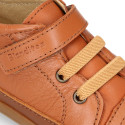 BLANDITOS kids ankle sneakers laceless in tan color nappa leather.