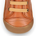 BLANDITOS kids ankle sneakers laceless in tan color nappa leather.