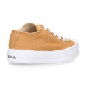 TAN color Cotton canvas OKAA Sneaker shoes with shoelaces and toe cap.