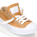 TAN color Cotton canvas OKAA Sneaker shoes with shoelaces and toe cap.