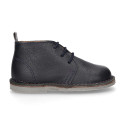 Dark blue MADRAS Nappa leather kids Safari boots with laces.