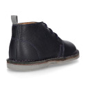 Dark blue MADRAS Nappa leather kids Safari boots with laces.