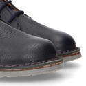 Dark blue MADRAS Nappa leather kids Safari boots with laces.