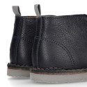 Dark blue MADRAS Nappa leather kids Safari boots with laces.