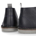 Dark blue MADRAS Nappa leather kids Safari boots with laces.