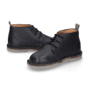 Dark blue MADRAS Nappa leather kids Safari boots with laces.