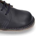 Dark blue MADRAS Nappa leather kids Safari boots with laces.