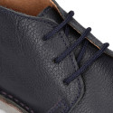 Dark blue MADRAS Nappa leather kids Safari boots with laces.