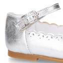 Flowers chopped design Girl LAMINATED Nappa leather little Mary Jane shoes.