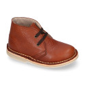 TAN color Nappa leather kids Safari boots with laces.