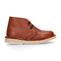 TAN color Nappa leather kids Safari boots with laces.