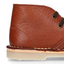 TAN color Nappa leather kids Safari boots with laces.