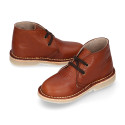 TAN color Nappa leather kids Safari boots with laces.