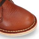 TAN color Nappa leather kids Safari boots with laces.