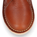 TAN color Nappa leather kids Safari boots with laces.