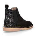 Suede leather Girl ankle boots with GLITTER counter.
