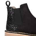Suede leather Girl ankle boots with GLITTER counter.