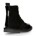 Suede leather kids SPORT Pascuala style ankle boots combined with patent leather.