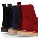 Suede leather kids SPORT Pascuala style ankle boots combined with patent leather.