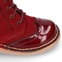 Suede leather kids SPORT Pascuala style ankle boots combined with patent leather.