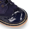 Suede leather kids SPORT Pascuala style ankle boots combined with patent leather.