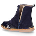 Suede leather kids SPORT Pascuala style ankle boots combined with patent leather.