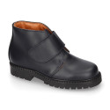 School kids ankle boot shoes, road shoes style laceless in leather.