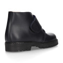 School kids ankle boot shoes, road shoes style laceless in leather.