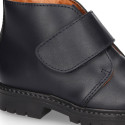 School kids ankle boot shoes, road shoes style laceless in leather.