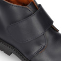 School kids ankle boot shoes, road shoes style laceless in leather.