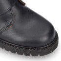 School kids ankle boot shoes, road shoes style laceless in leather.