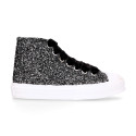 GLITTER High Sneaker shoes with velvet shoelaces and with toe cap for girls.