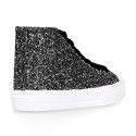 GLITTER High Sneaker shoes with velvet shoelaces and with toe cap for girls.