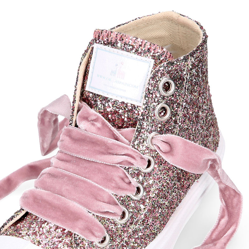 Sneakers blancas con puntera de glitter para niña TANANA