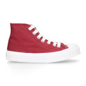 Cotton canvas High Sneaker shoes with shoelaces and with toe cap in BURGUNDY color.