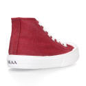 Cotton canvas High Sneaker shoes with shoelaces and with toe cap in BURGUNDY color.