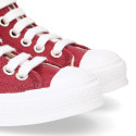 Cotton canvas High Sneaker shoes with shoelaces and with toe cap in BURGUNDY color.