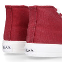 Cotton canvas High Sneaker shoes with shoelaces and with toe cap in BURGUNDY color.