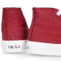 Cotton canvas High Sneaker shoes with shoelaces and with toe cap in BURGUNDY color.