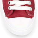 Cotton canvas High Sneaker shoes with shoelaces and with toe cap in BURGUNDY color.