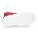 Cotton canvas High Sneaker shoes with shoelaces and with toe cap in BURGUNDY color.