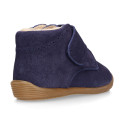 SUEDE leather OKAA FLEX kids Bootie shoes laceless with fur lining and with toe cap.