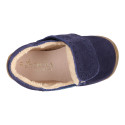 SUEDE leather OKAA FLEX kids Bootie shoes laceless with fur lining and with toe cap.