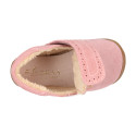 PINK Suede leather OKAA FLEX kids Bootie shoes laceless with fur lining and with toe cap.