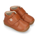 TAN color OKAA FLEX kids Bootie shoes laceless and with toe cap.