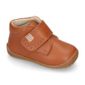 TAN color OKAA FLEX kids Bootie shoes laceless and with toe cap.