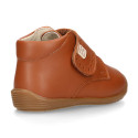 TAN color OKAA FLEX kids Bootie shoes laceless and with toe cap.