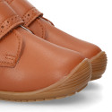 TAN color OKAA FLEX kids Bootie shoes laceless and with toe cap.