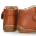 TAN color OKAA FLEX kids Bootie shoes laceless and with toe cap.